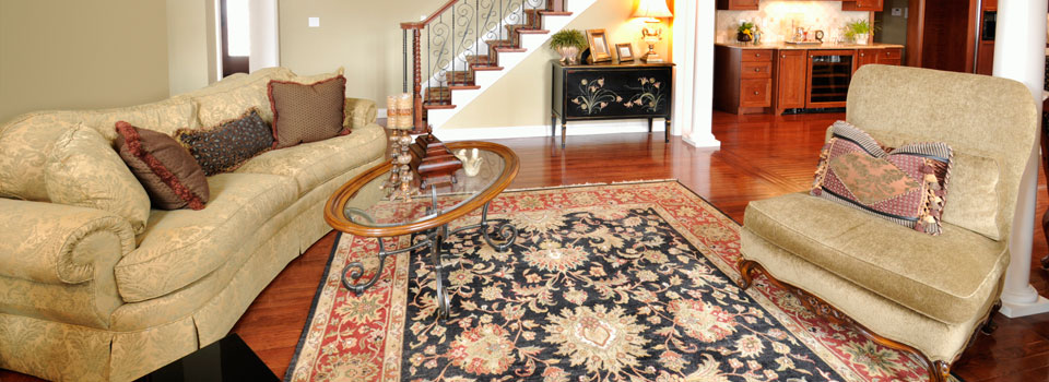 Oriental carpet in living room at Chester property